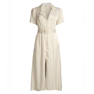 Weworewhat Camp Collar Satin Shirtdress Khaki | Size M